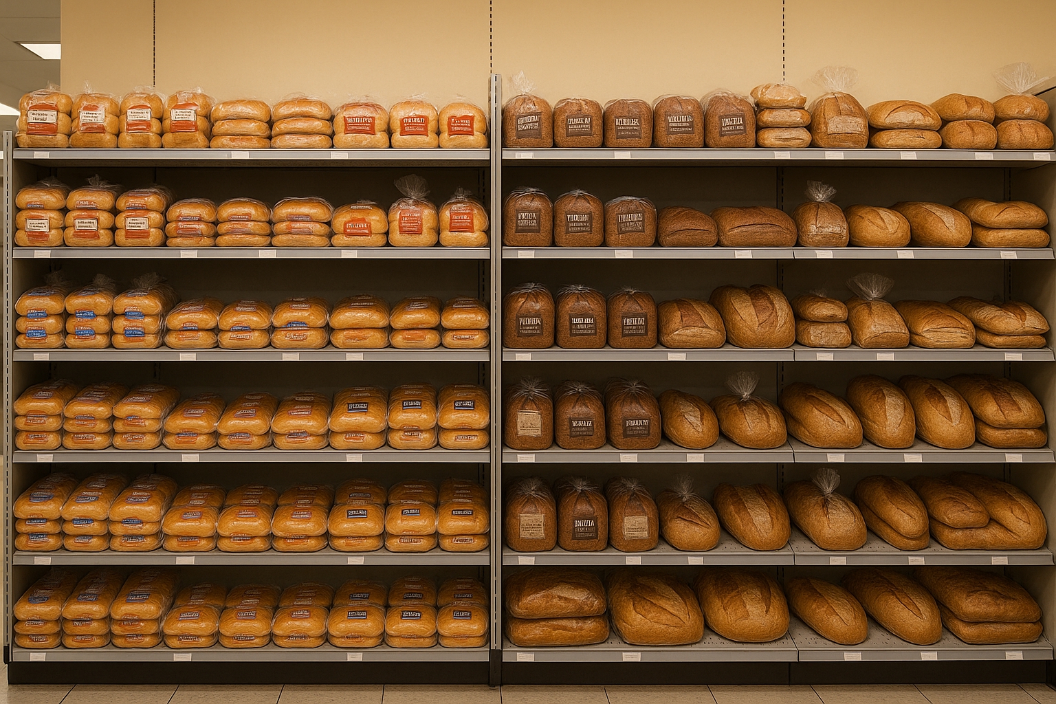 bread section at the grocery store
